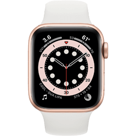 Apple Watch Series 6 44 mm rvs goud 4G met met wit sportbandje