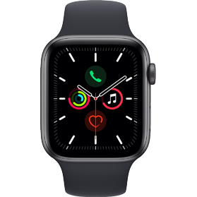 Refurbished Apple Watch SE 2020 44 mm aluminium zwart 4G met zwart sportbandje           
                            