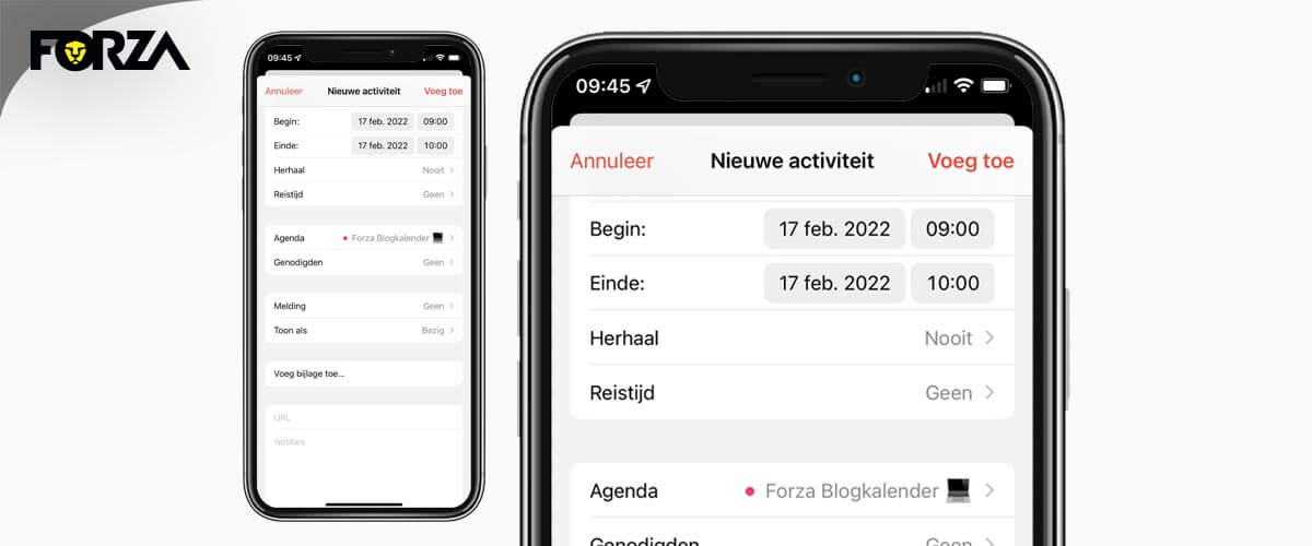 Agenda toevoegen aan nieuwe activiteit